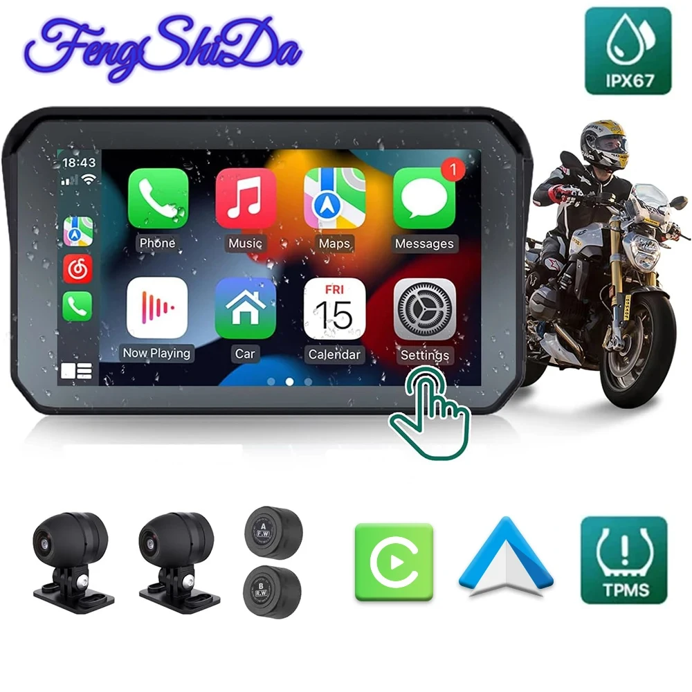Fengshida Per Moto Carplay Impermeabile 1080P 5 Pollici Wifi Wireless Android-Auto Dvr Monitor Dash Cam Navigazione Gps Tpms