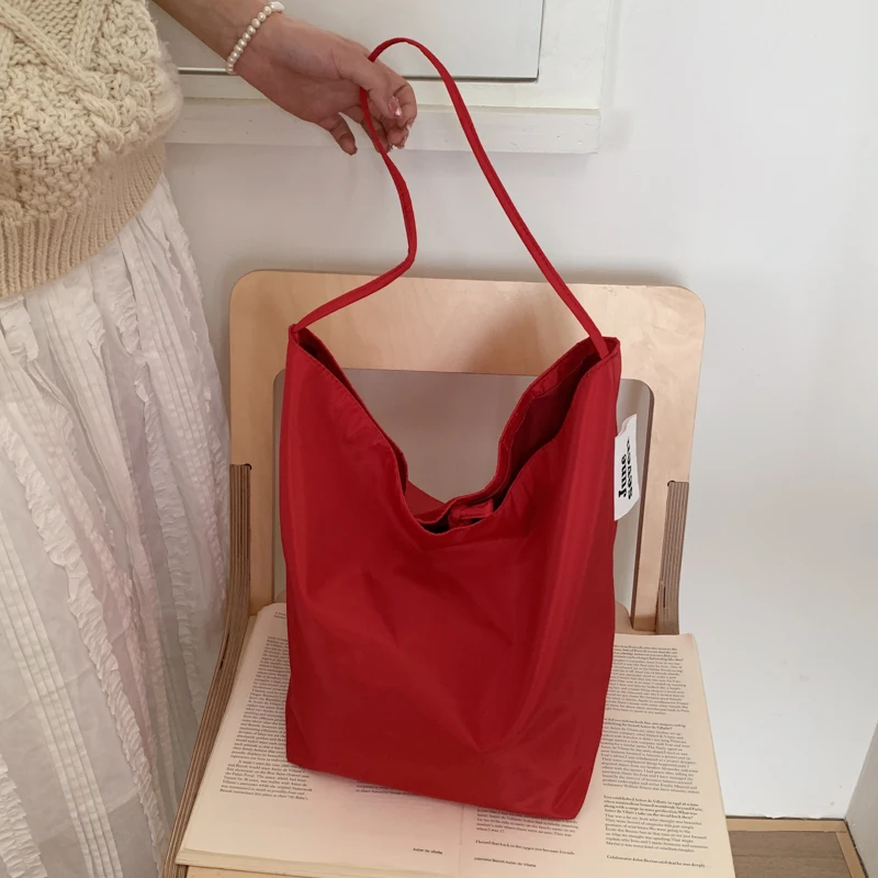 Simple Bucket Bag Large Capacity Casual Tote Bag Solid Color Drawstring Armpit Bag Travel Date Shopping Handbag