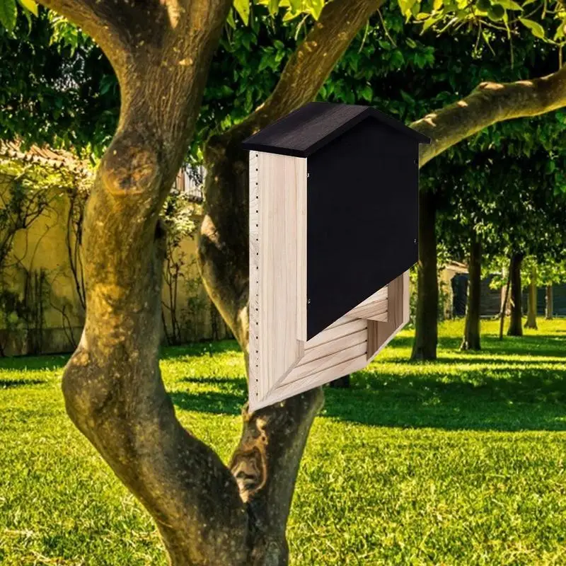 Outside Bat Habitat House Wooden Bat Shelter Reusable Wooden Bat Nest For Hibernation Bat Box House Wooden Decor For Garden 3