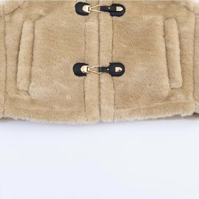 2025 Women Fleece Vest Fashion Rope Knot Buckle Vests Coats Women Casual Loose High Street Hooded Waistcoat New Outerwear