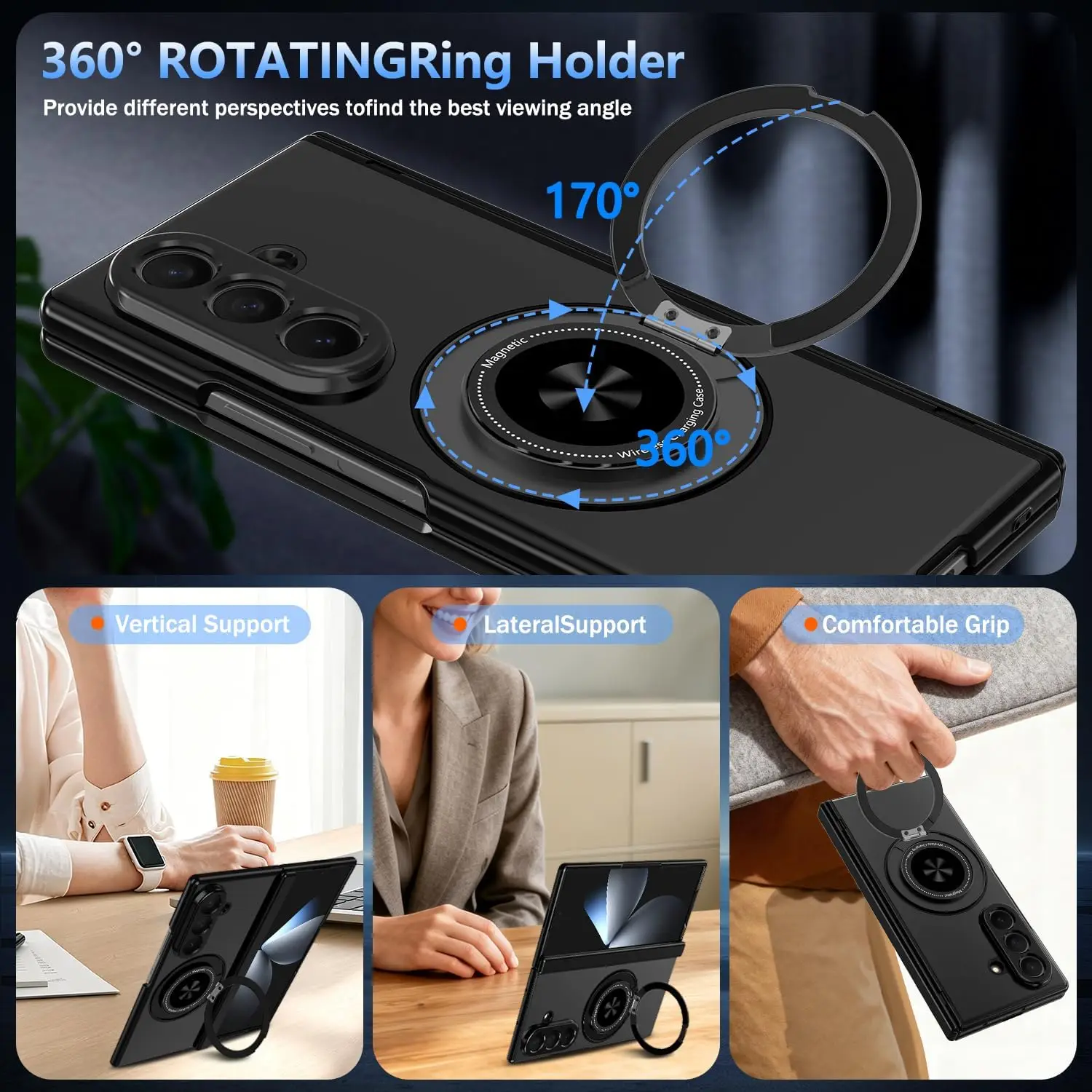 Full-Body Protective Case with Built-in Screen Protector & Rotating Magnetic Kickstand