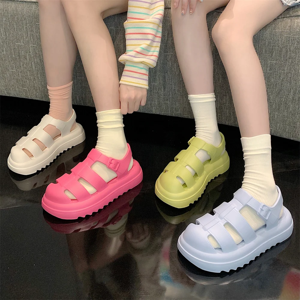 Roman Sandals For Women 2023 Summer Women Thick Sole Sandals Fashionable Simple Solid Color Women Gladiator Shoes