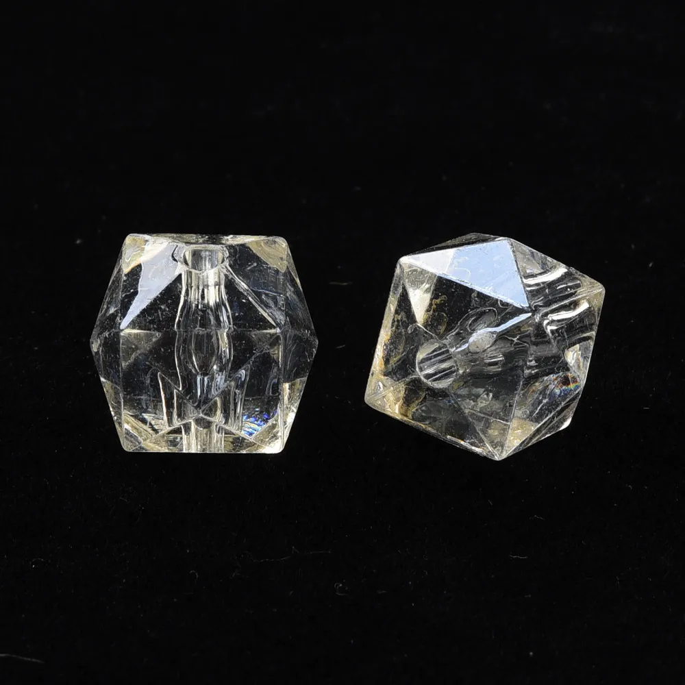 500g Transparent Acrylic Beads Faceted Rhombus Light Yellow 13x14x13.5mm Hole: 2mm about 346pcs/500g