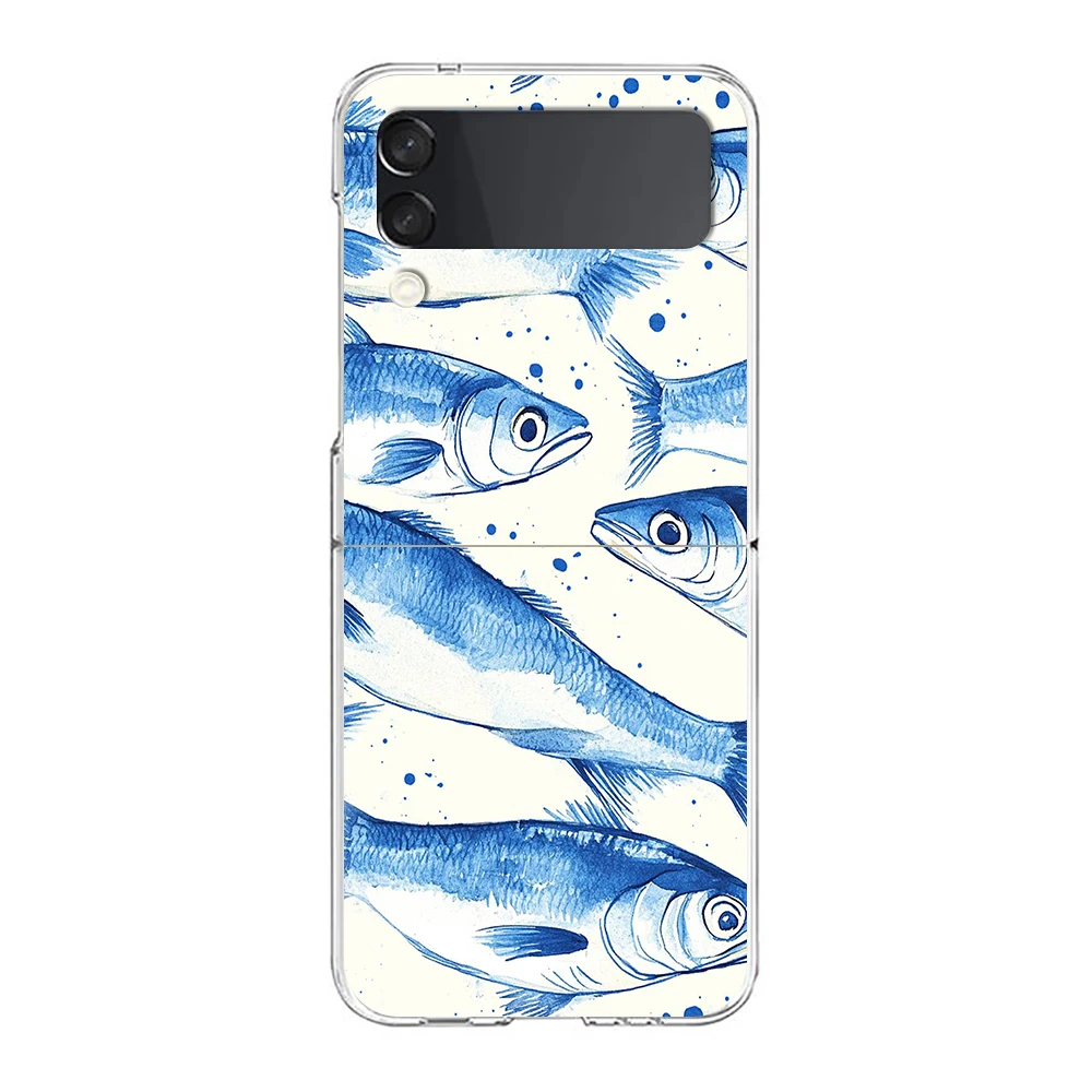 Crystal Clear Folding Phone Case - Hard Transparent Cover with Sardine Aquatic Design