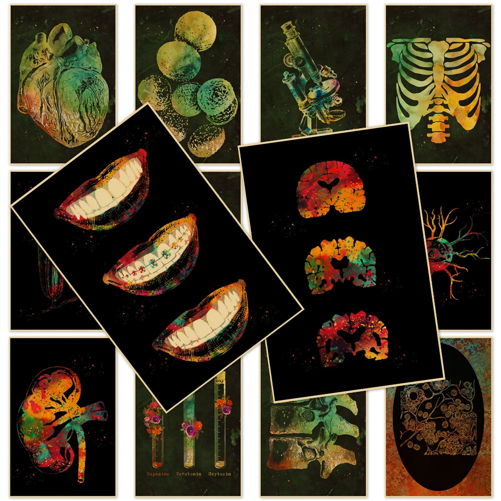 

Wall Art Human Teeth Medical Dental Clinic Picture HD Print Skeleton Organs Kraft Paper Painting Poster Living Room Home Decor