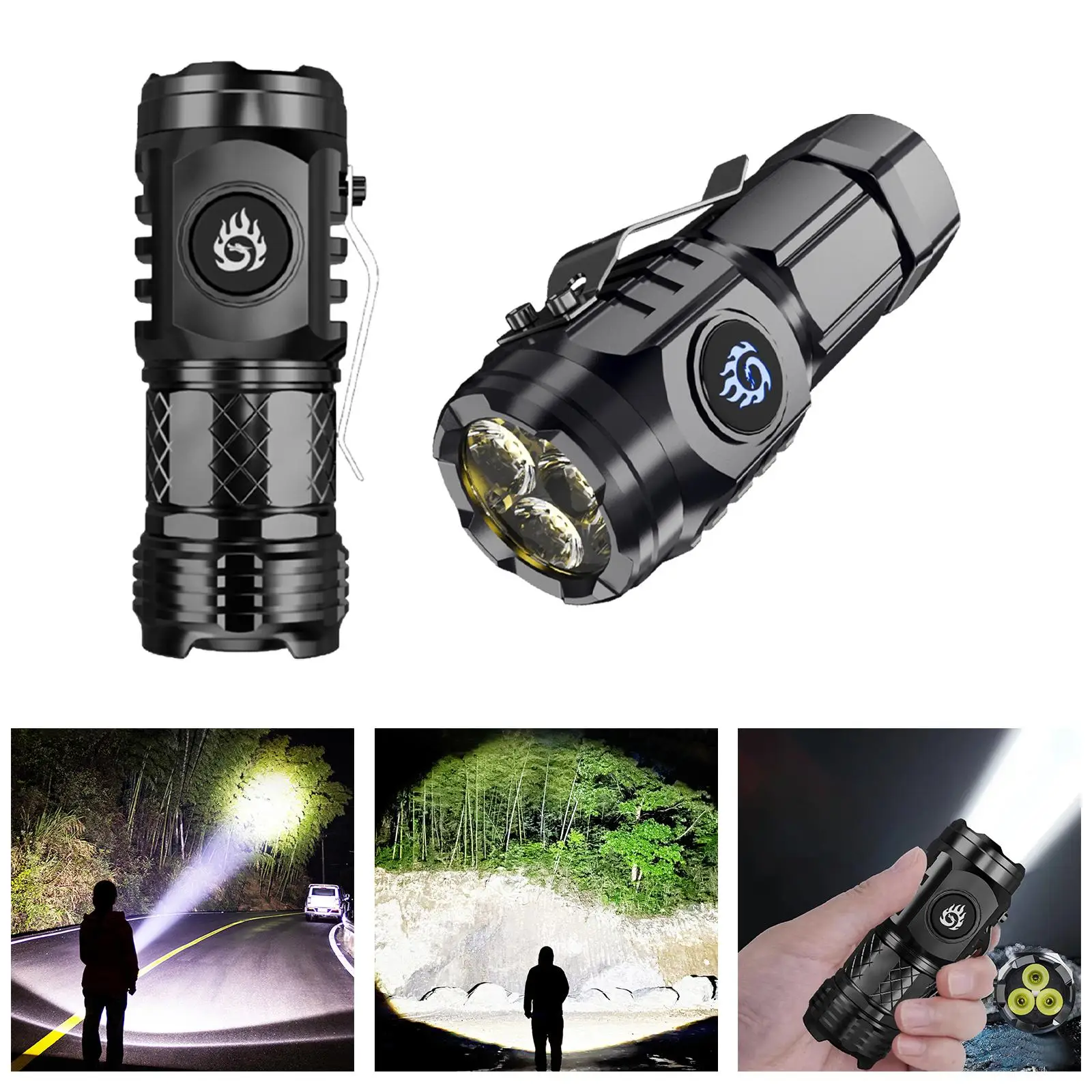 

Hand Held flashlights Rechargeable Waterproof Searchlight Hat Clip Light for Backpacking Night Walking Outdoor Survival Camping