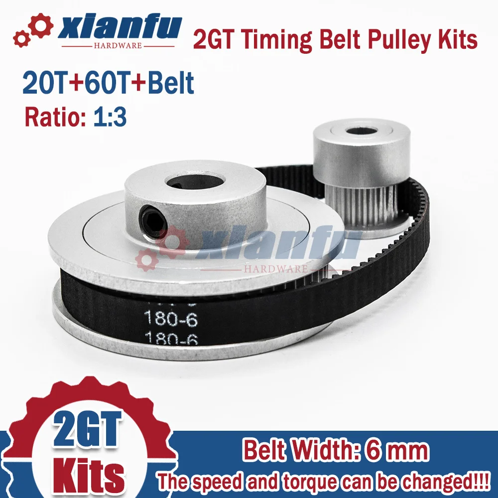 

2GT Timing Belt Pulley Kits 20T 60T Ratio 1:3 Bore 3~14mm Wheel Set GT2 Belt Width 6mm 20Teeth 60Teeth Pulley Set for 3D Printer