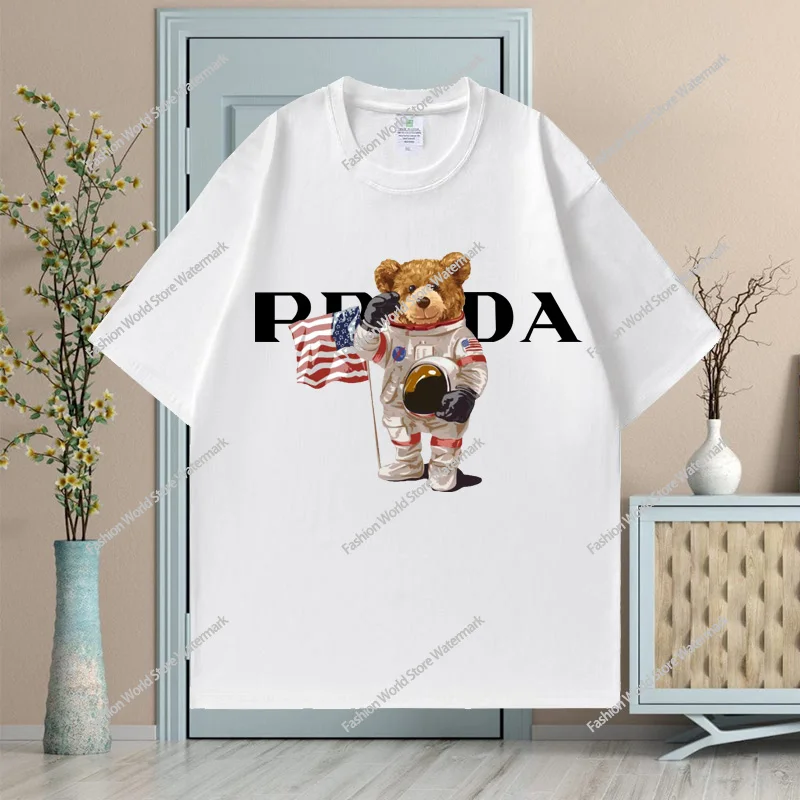 

Golf Tennis Shirt New Paris Fashion Creative New Spring/Summer Men's Luxury PRA Bear Brand Printed Women's Pure Cotton T-shirt