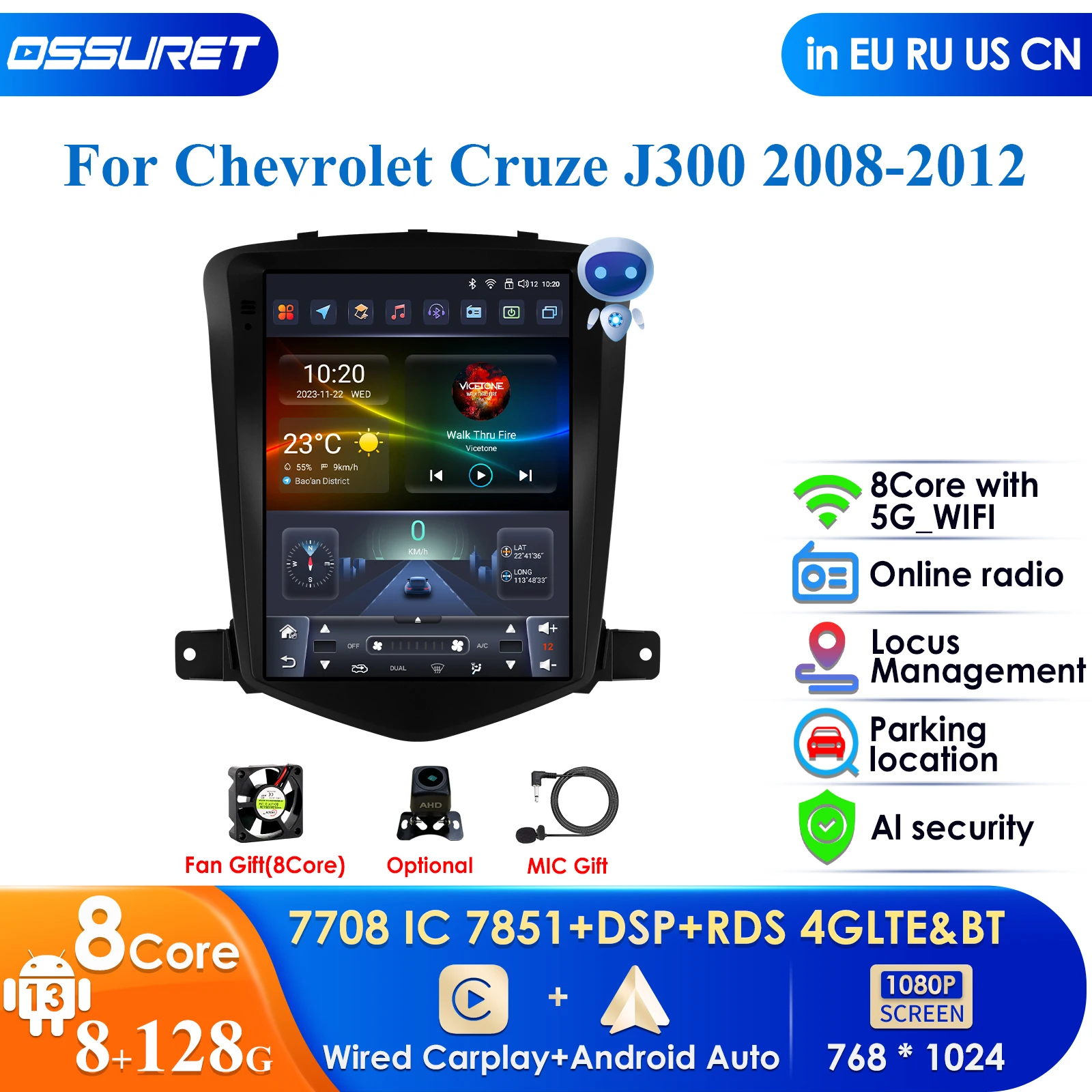 

9.7'' 2din Car Radio Android for Chevrolet Cruze J300 2008 - 2012 Multimedia Video Player GPS CarPlay Auto 2 Din for Tesla Style