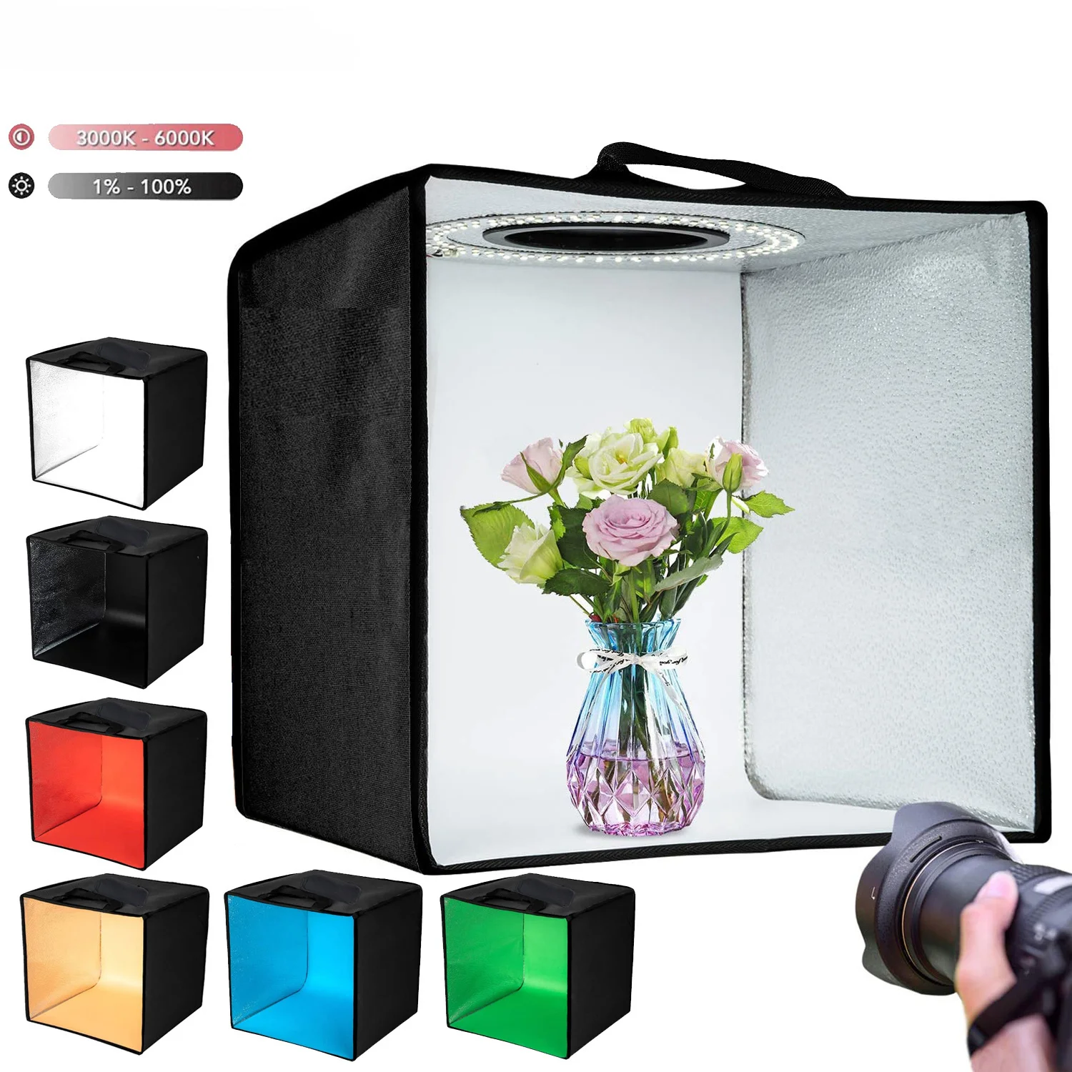 30cm 12in Photo Studio Light Box Photography Adjustable Brightness Shooting Tent Kit With 120 LED Lights 6 Backdrops Small Items
