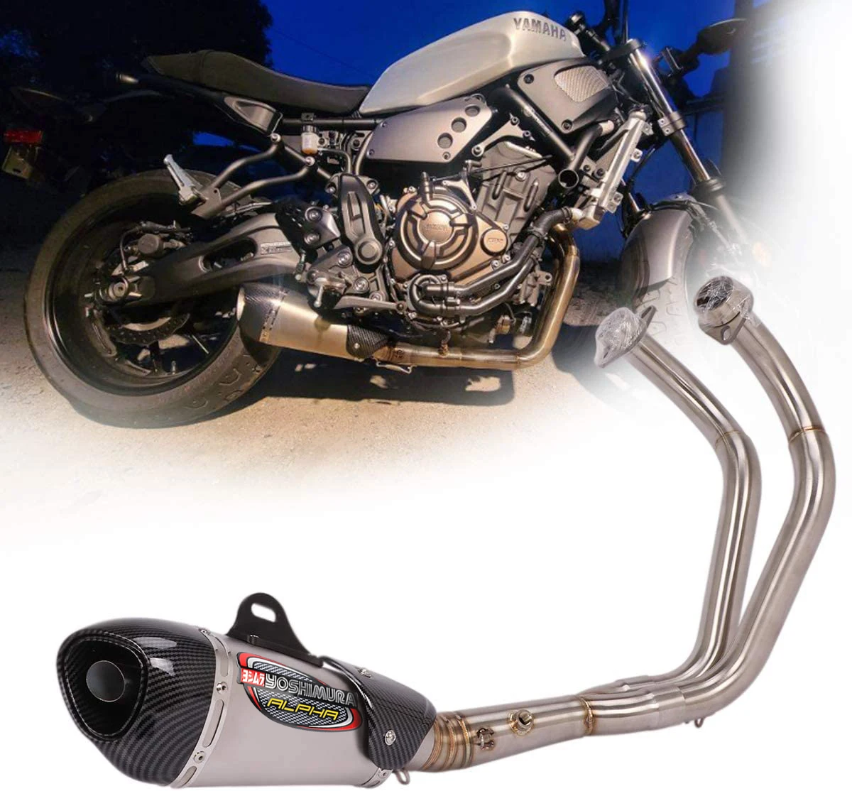 KIMISS 51mm/2in Stainless Steel Exhaust Front & Middle Pipe Kit For YZF-R25/R3 2015-2018, Slip-On Full System Modification