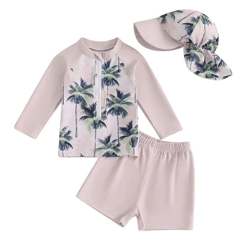 Baby Boys Two-Piece Swimwear Set with UV Protection Rash Guard Top Swim Shorts and Sun Hat in Cute Animal Print 7