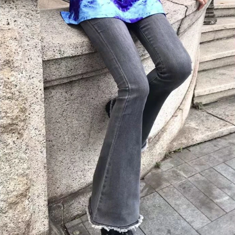 

Feiernan Y2k Grey High Waist Jeans for Women Harajuku Flare Pants Classic Denim Full Length Trousers Punk Vintage Bell Bottoms