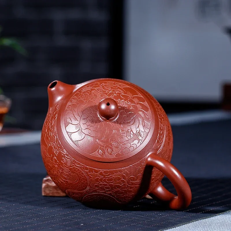 1pc Hand-carved Purple Clay Teapot Handprint Dragon Pattern Raw Ore Dahongpao Kettle Yixing Famous Tea Pot Teaware Tea Ceremony