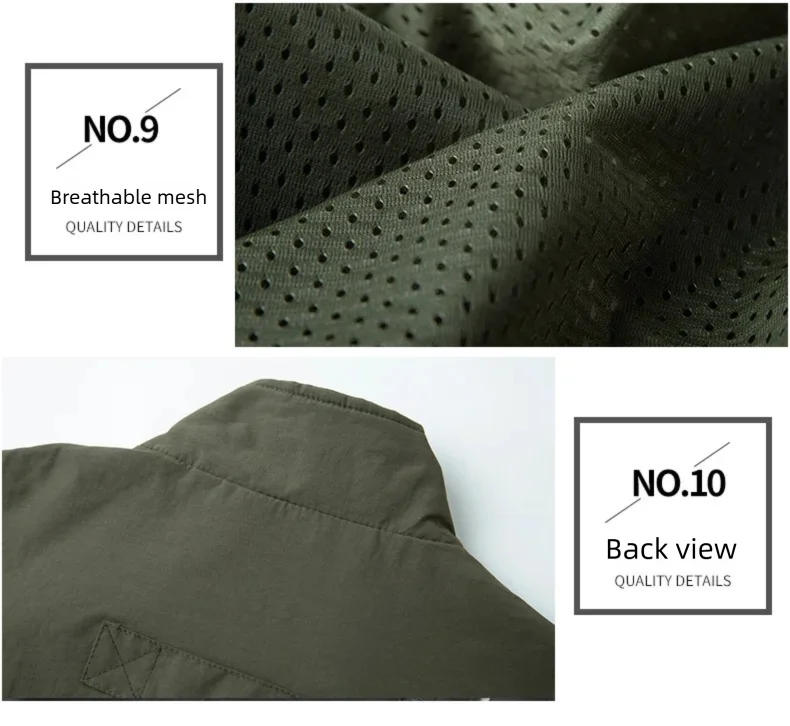Wasserdichte ärmellose Weste für Herren, dünner vertikaler Kragen, atmungsaktive Qualitätsjacke, Weste mit mehreren Taschen für Angelfotografie – Detail 12