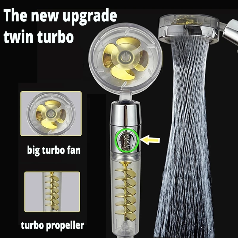 

EHEH Turbo Shower Head High Preassure Water Saving 60 Degrees with Fan ABS Rain Handheld Bathroom Accessories