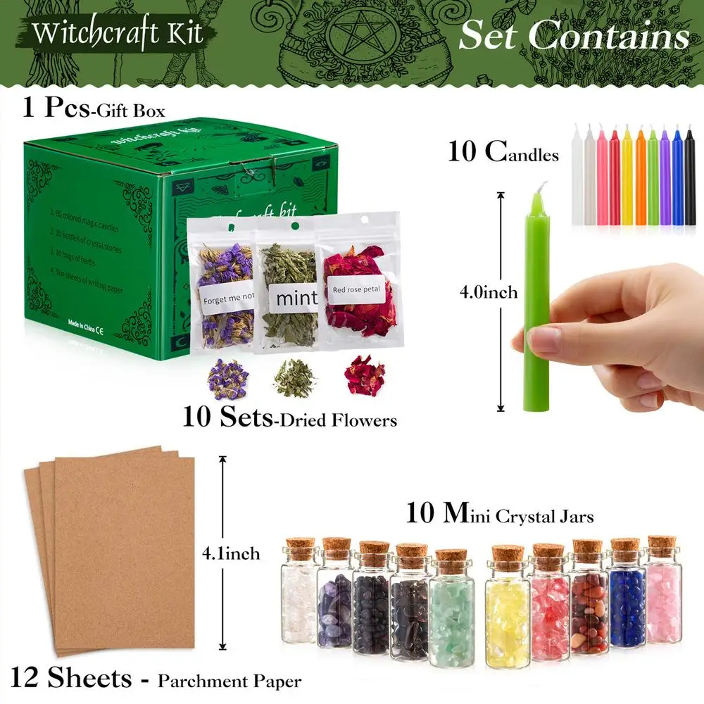 Witchcraft Kit Supplies Box For Witch Herbs Spells Kit Of 36 Mini