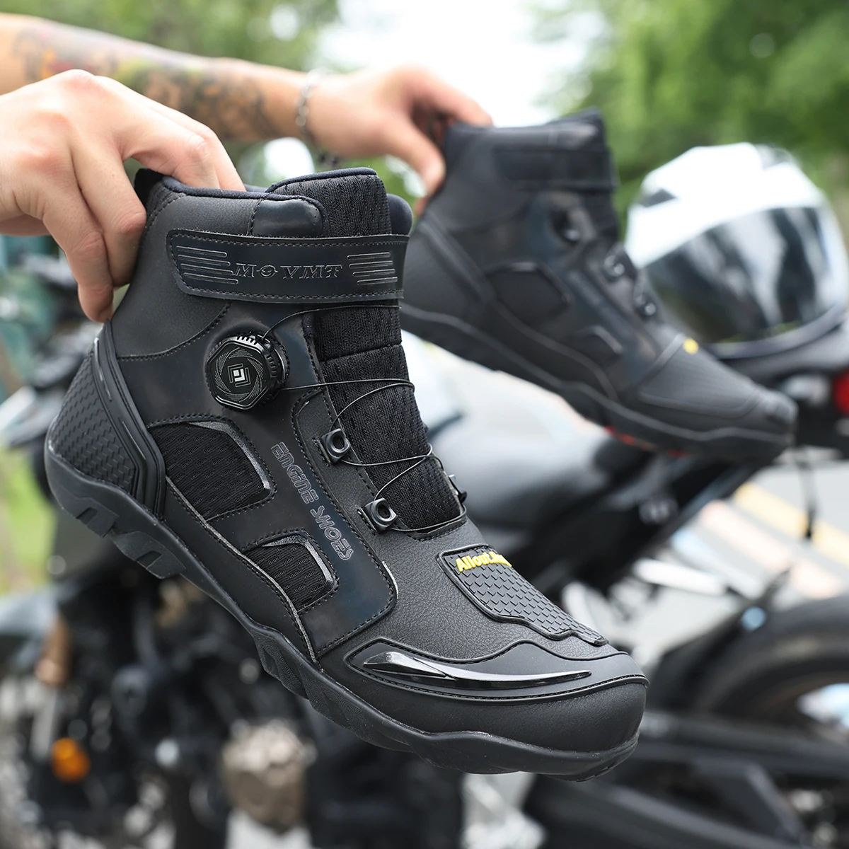 Men Motorcycle Boots Leather Motos Breathable Anti Slip Wear-resistant Riders Boots Motorbike Racing Ankle Length Shoes