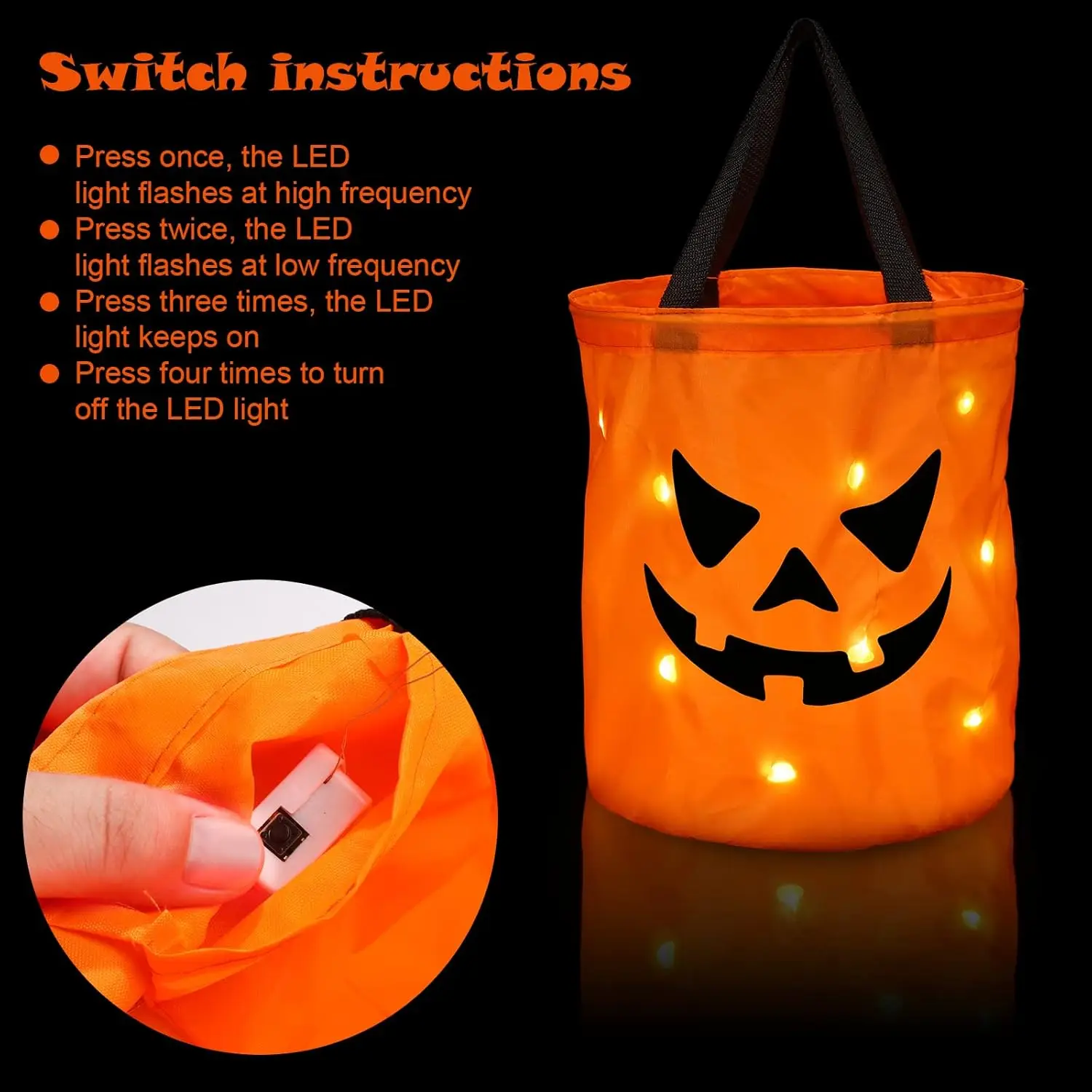 1–20 Stück LED-Halloween-Kürbis-Korb, leuchtende Süßigkeiten-Einkaufstasche für Kinder, Süßes oder Saures, Party-Geschenke, Eimer für den Urlaubsdekoration – Detail 5