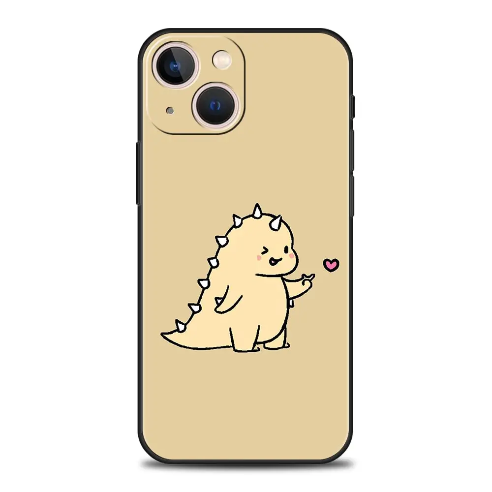 Adorable Dinosaur Bear Couple Silicone Phone Case - Black Protective Cover