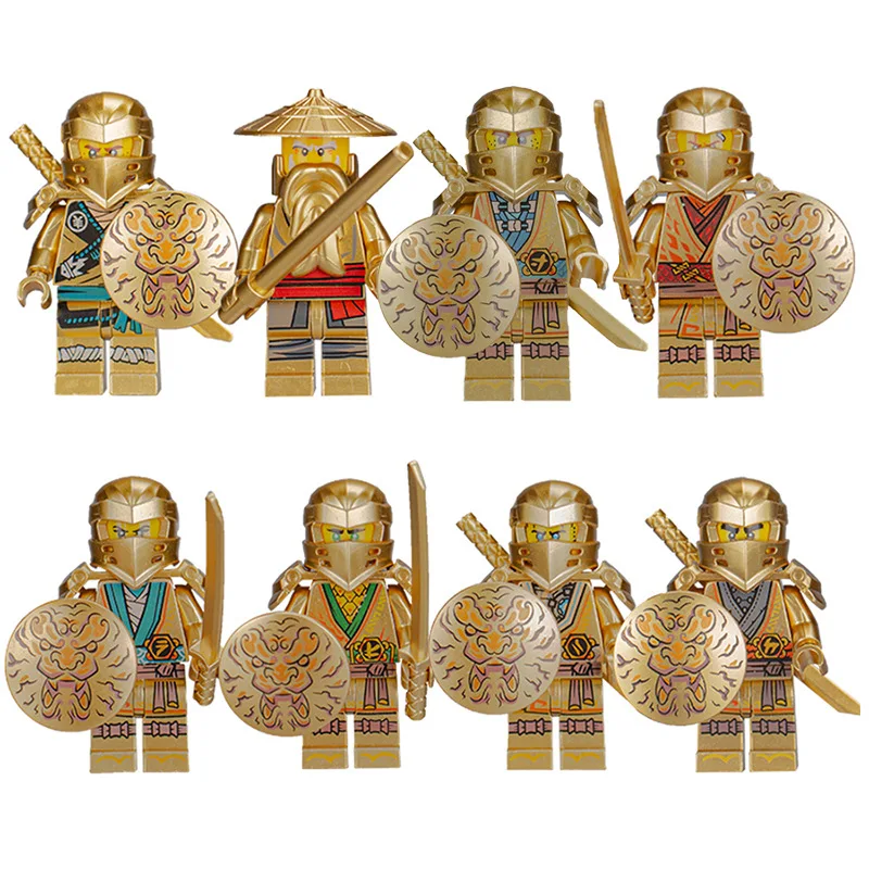 Gold building blocks boy educational toy building blocks, humanoid dolls, digital action figures assembled birthday gifts.