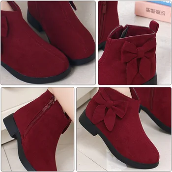1Pair Girls Bow-Knot Short Ankle Boots Autumn Winter Warm Kids Casual Shoes Non-Slip Children Shoes Comfortable