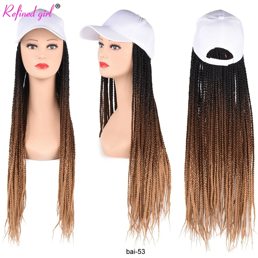 Baseball Cap Wig 24 inch long Ombre Blonde Braiding Hair with Hat Braided Box Braids Attached for Women Hat with Hair Extensions