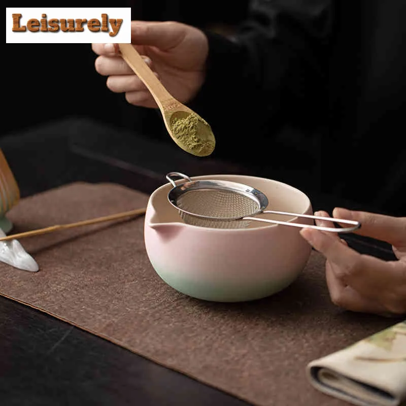 2pc/lset Gradient Pink Green Matcha Bowl Tea Whisk Stand Set Japanese Kung Fu Accessories Song Dynasty Ceremony Utensils Whisk
