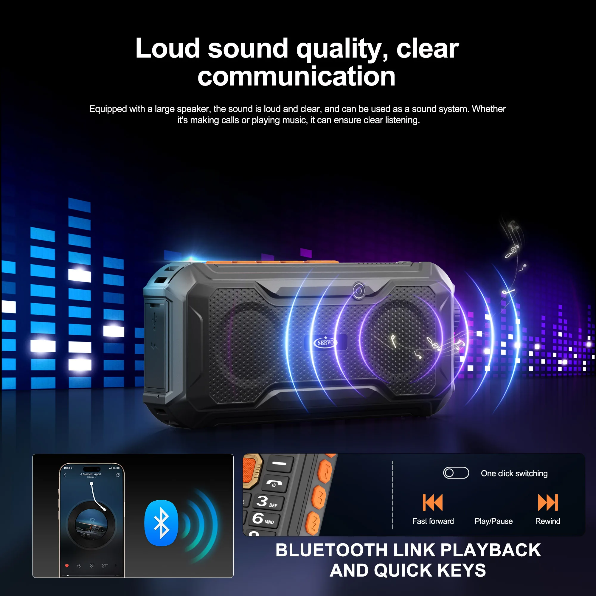 SERVO X7 PRO Fill Light Feature Mobile Phone Bluetooth Dial Music Player Magic Voice Small Fan Button Cellphone Dual SIM Standby