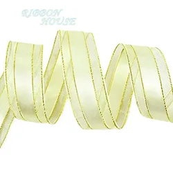 Gold Edged Satin Ribbon - Premium Gift Packaging & DIY Wedding Decoration, 25mm x 25 Yards - 25 yards (Beige)