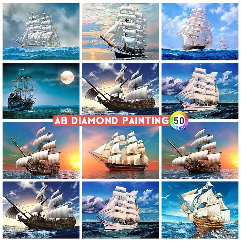 AB Ptura Diamante K Colorato Paesaggio Mosaico Mare Ferry 5D Fai da Te Ricamo Barca a Vela Adesivi Murali Decorazioni per la Casa  15
