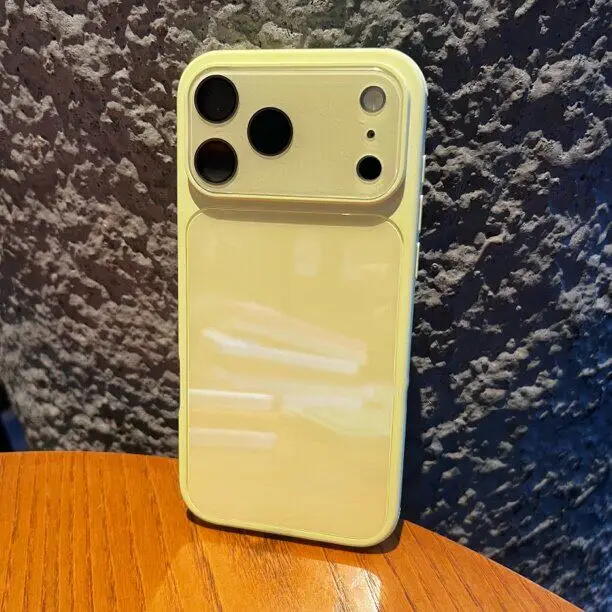 Glossy Tempered Glass Phone Case with Crystal Lens Protection and Shockproof Bumper