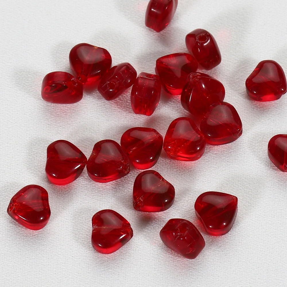 20pcs AB Color Heart Beads 6mm Red Czech Glass Loose Spacer Beads DIY Earrings Necklace Jewelry Making Hairpin Accessories