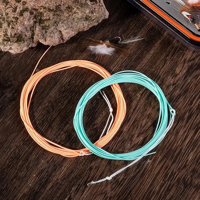 고쳐 텐카라 플라이 라인 세트 2개입 10피트/3m 테이퍼드 플로팅 라인 폴리에스터 펄드 브레이드 티펫 링 포함, 송어 낚시용 스무스 캐스팅