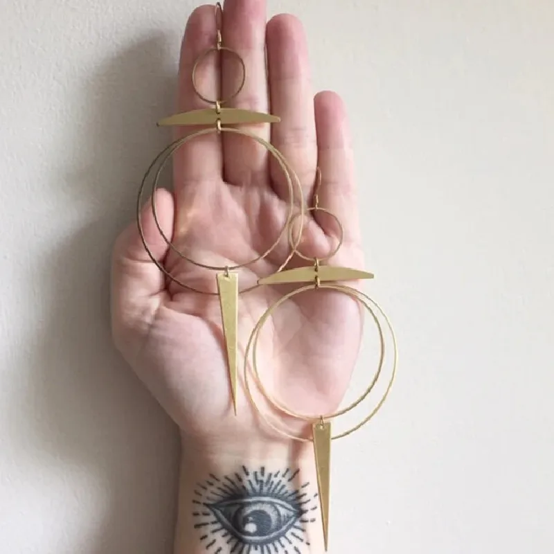 Hoop earrings drop earrings golden earrings geometric earrings golden color goddess drop geometric crescent phase hippie statement witchy punk gorgeous women gift