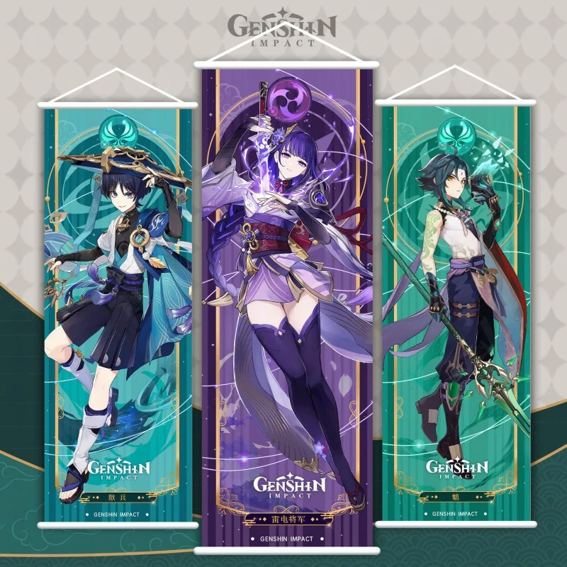 

New Genshin Silk Scroll Hanging Poster Manyo Hakujutsu Dixia Skirmish Scroll Two-dimensional Game Interior Decoration