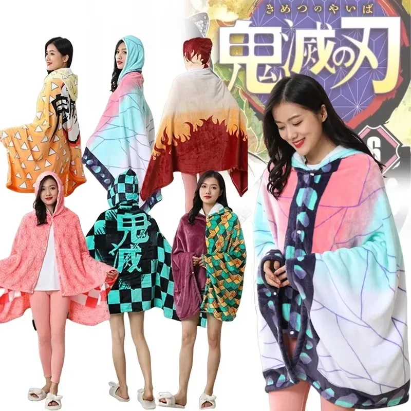 Demon Slayer Decke Kariert Anime Kimetsu No Yaiba Cosplay Requisite Tanjirou Maßgeschneiderte Damen Pyjamas Shinobu Erwachsenen Bademantel Schal Robe