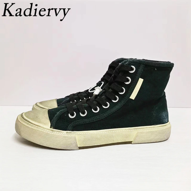 

High Top Canvas Shoes Women Men Black White Red Round Toe Lace Up Casual Shoes Lady Spring Summer Flat Shoes For Women 2022