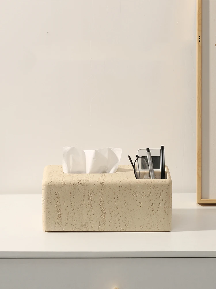 Natural Cave Stone Material Tissue Box Light Luxury Wabi-Sabi Multifunction Tissue Box Home Living Room Decoration Storage Box 2