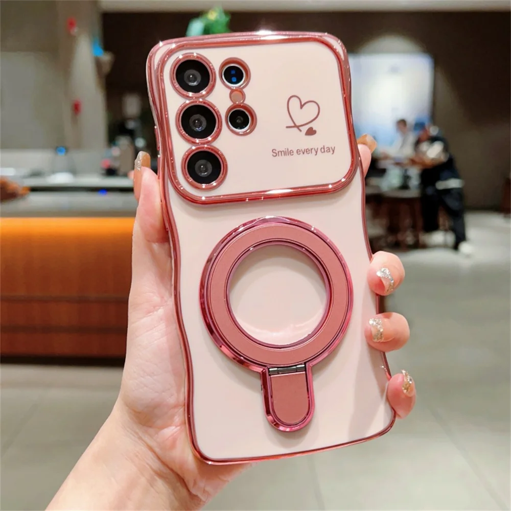 Lover Heart Wave Magnetic Phone Case with Ring Stand Holder Cover