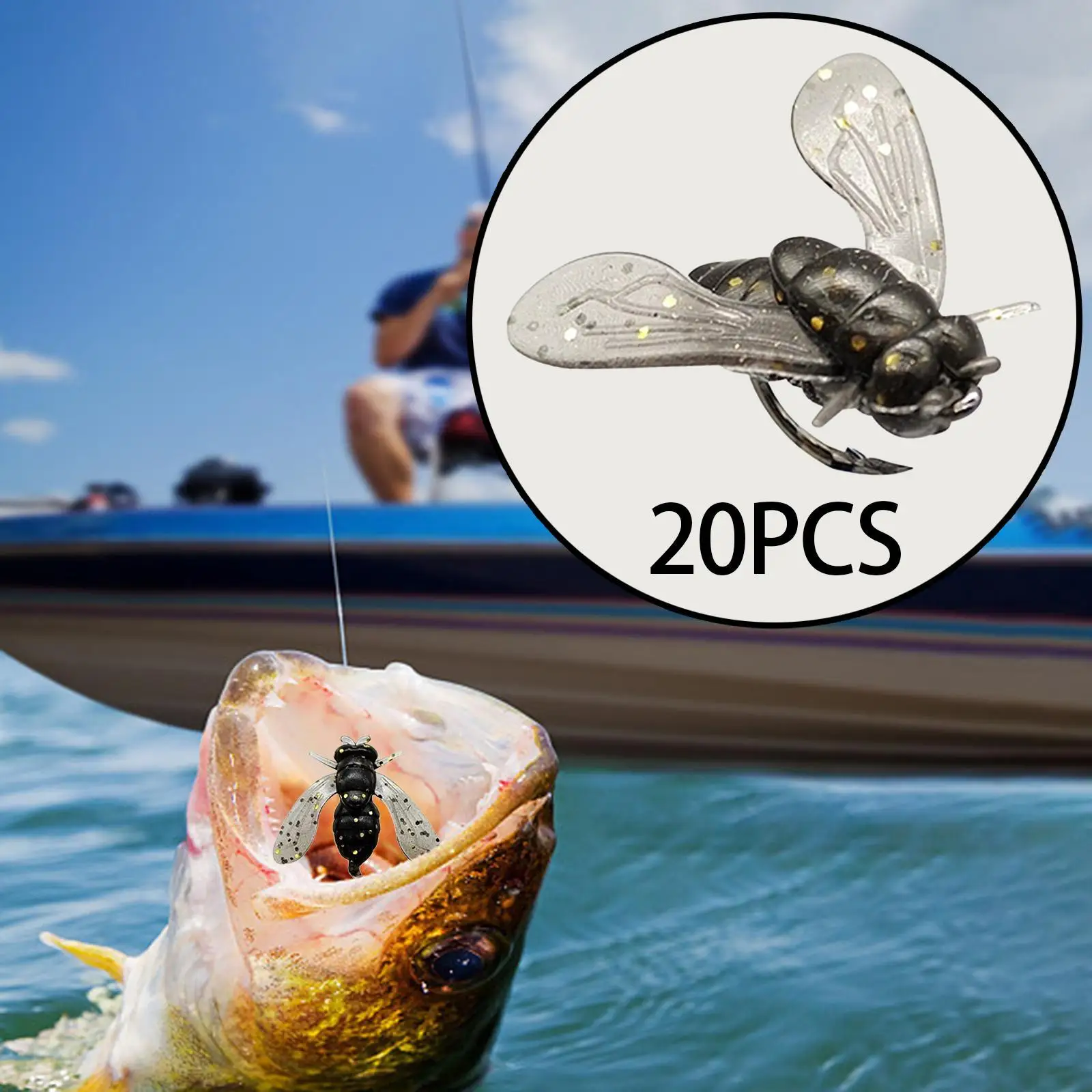 20x Fly Fishing Flies Simulation Fast Sinking Dry Baits Wet Nymph Fly Metal with Hook for Crappie Trout Snapper Bluegill Salmon