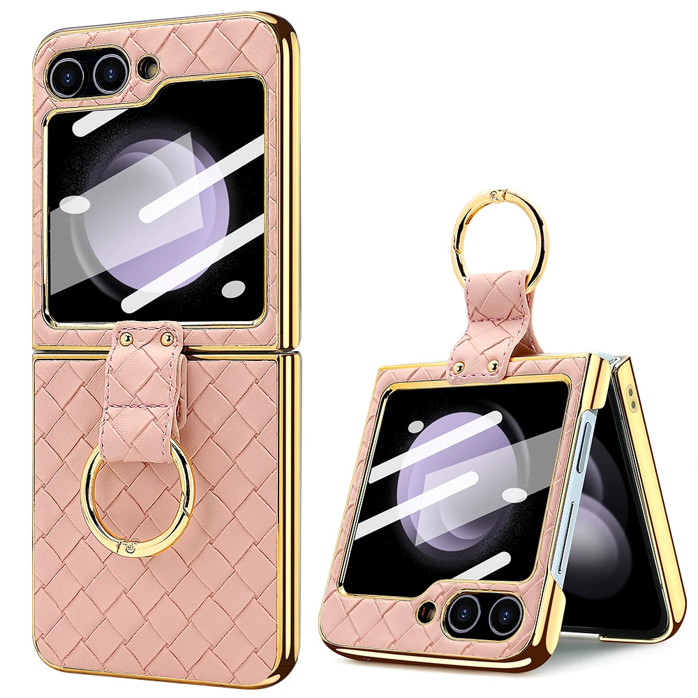 VIETAO Gold Electroplated Phone Case Cover with Finger Ring and Back Screen Film