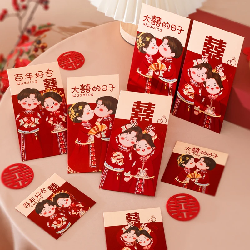 

6Pcs Traditional Chinese Wedding Red Envelope Lucky Money Packets Blessing Red Packet Hongbao Wedding Gifts Envelopes Decoration