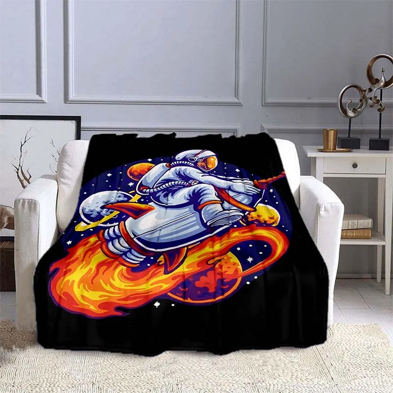 

Astronaut Starry Night Sky Pattern Flannel Throw Blanket, Soft Warm Decor Aviation Hobbyist, Camping Gifts, Bedroom