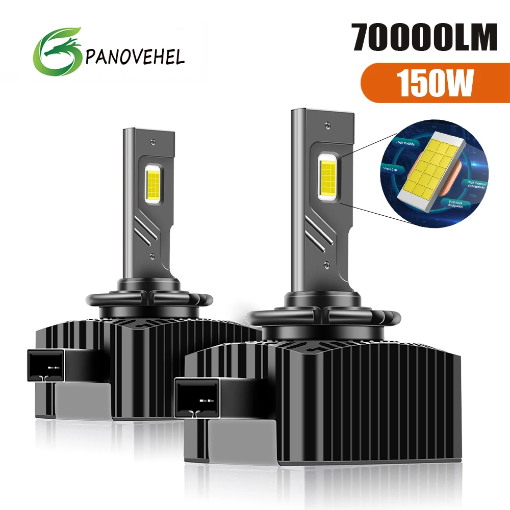 

PANOVEHEL LED Headlights Canbus 70000LM 150W HID D1S D2S D4S D5S D1R D2R D3S D3R Turbo LED Two-sided CSP Chip 6000K Plug&Play