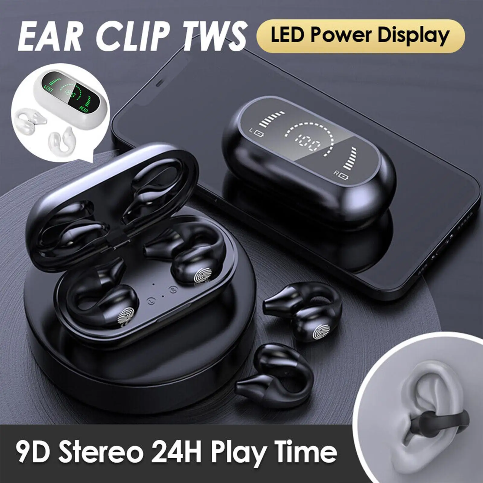 

Bluetooth headset ear clip type bone conduction headphone ear clip design control LED movement headsets