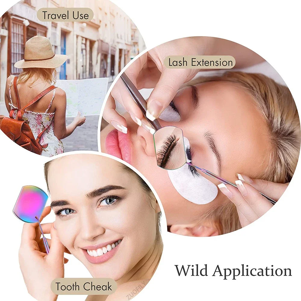 1pcs Multifunction Checking Eyelash Extension Mirror Stainless Steel Long Handle Magnifying Lash Mirror Beauty Makeup Supplies