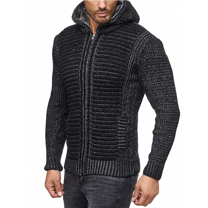 Men's Hooded Sweater Cardigan Autumn And Winter New Slim Knit Fashion Casual Large Size Sweater
