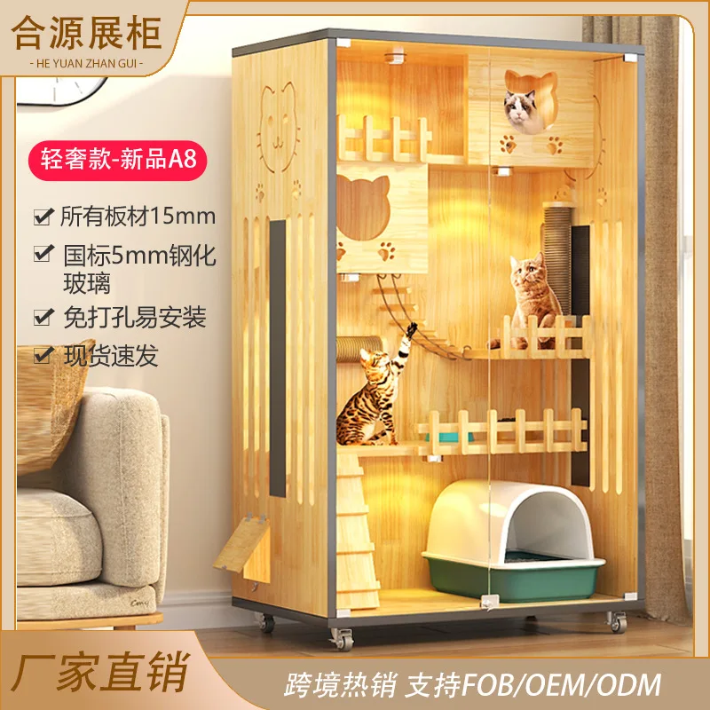 

Wooden cat cage pet shop wheeled cat cabinet villa cattery house home indoor solid wood multi-layerclimbing frame