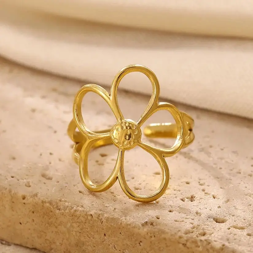 Stainless Steel Hollow Flower Rings For Women